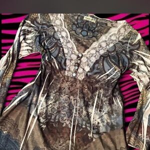 Etro Brown and Gray Patterned Women's Blouse